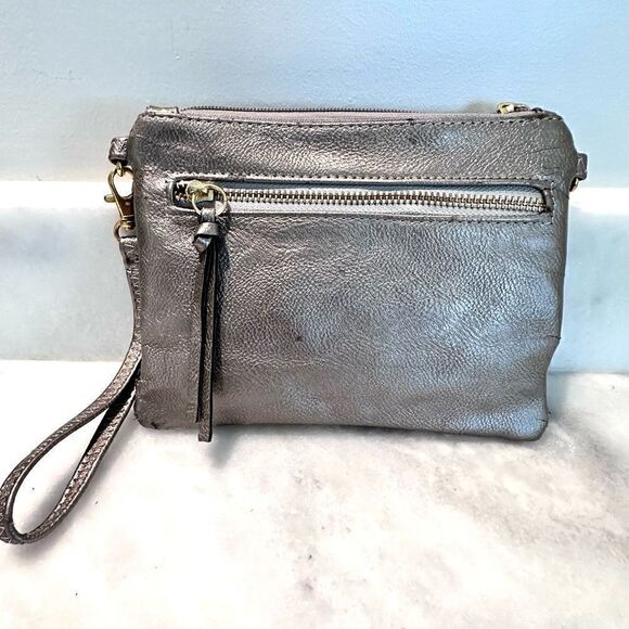 Multi Zippered Pocket Tassel Bronze Leather Clutch Wristlet Bag Small - Picture 2 of 3